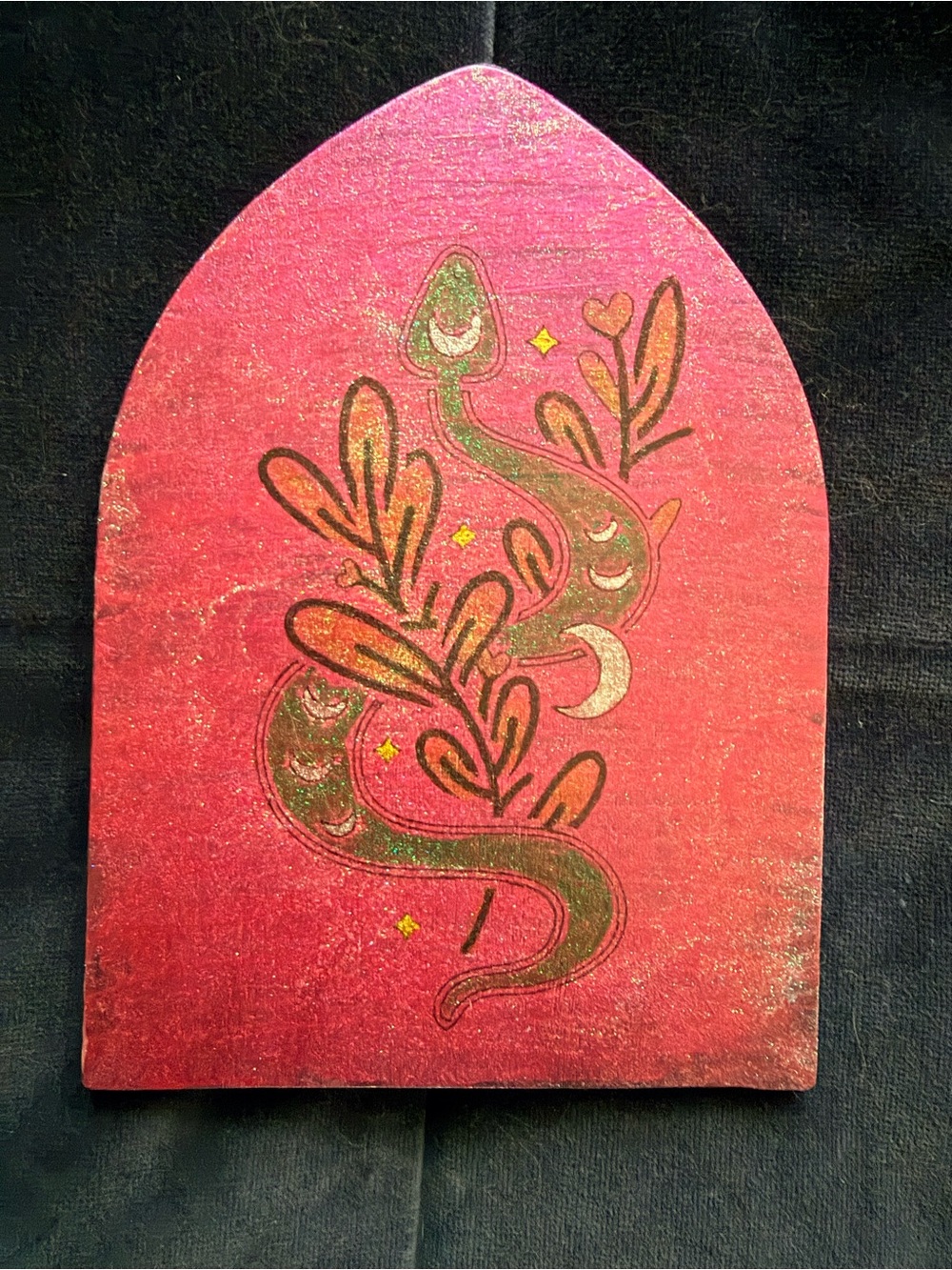 Hand-Painted Pink Serpent Botanical Wall Art
